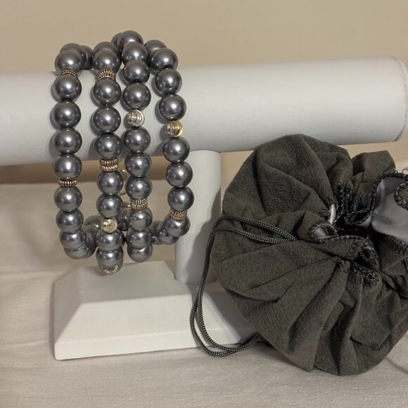 Multi Strand Pearl Bracelet with Silver/Gold Tone accents (7.5) & Pouch - Picture 1 of 16